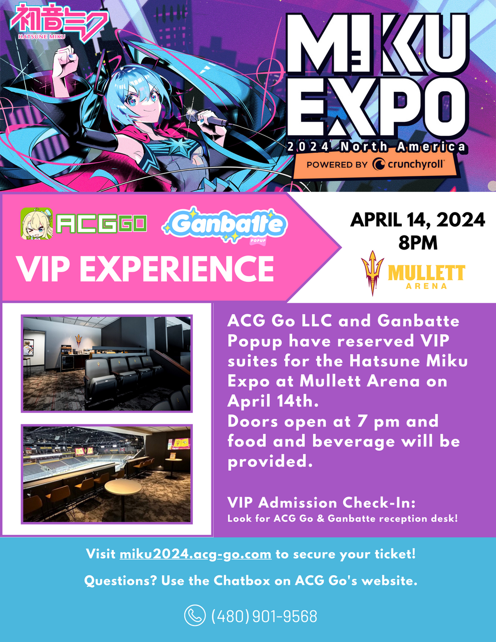 Miku Expo VIP Suite Ticket Package Tempe, Arizona ACG Go Anime x